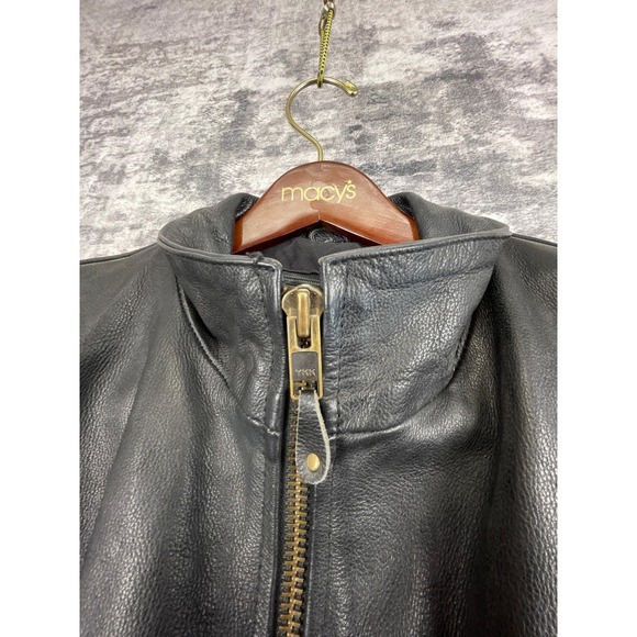 Vtg Name of Quality Products Leather Men L/XL Black Motorcycle Jacket Eagle Tag